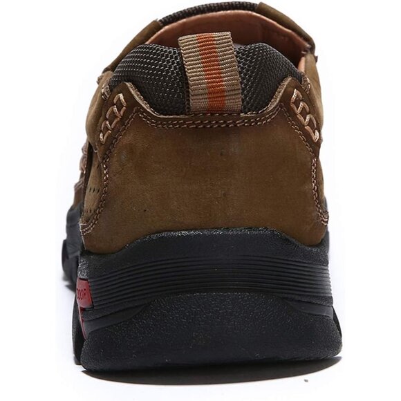 Men's Khaki Slip-on Hiking Shoes Leather Casual Outdoor Walking Sneaker - Picture 3 of 8